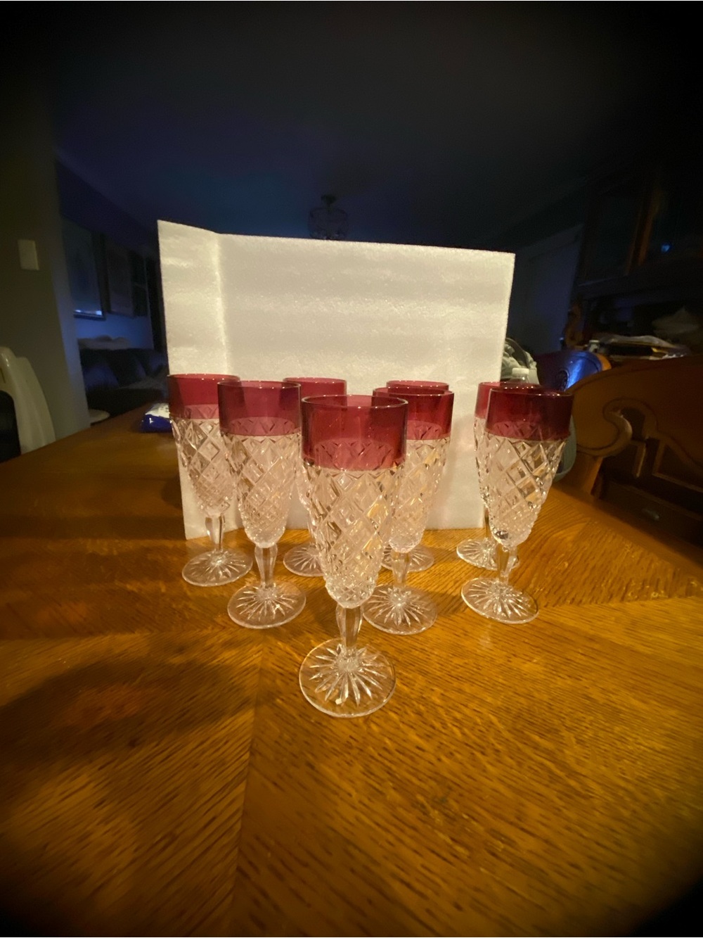 Crystal Champagne Flutes with Ruby Red Rim - Set of 8